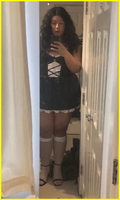 Effeminate sissy maid Chloe in his slutty little uniform