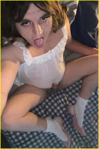 Sissy Emily's pathetic little penis pokes out of his knickers Sissy Emily's pathetic little penis pokes out of his knickers