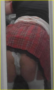 Failed husband Jess wearing tartan skirt and white knickers
