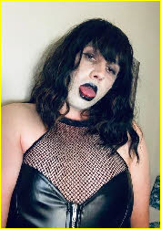 Sissy goth John in black leather