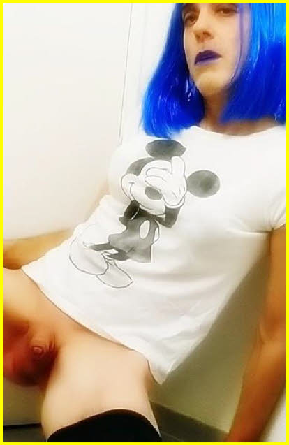 Tiny-dicked sissy Sandy Blue with useless clit exposed