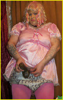 Fully grown man Douglas dressed as adult baby girl