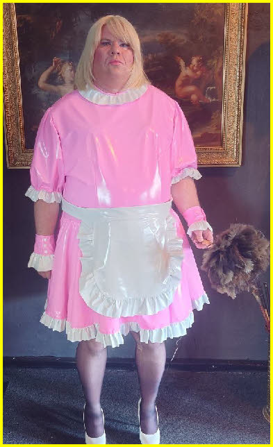Sissy Inge Grøthe from Norway in pink latex maid uniform