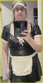Failed male exposed in latex sissy maid uniform
