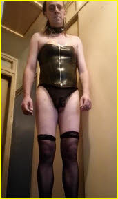 Goth sissy Raven in black corset and knickers