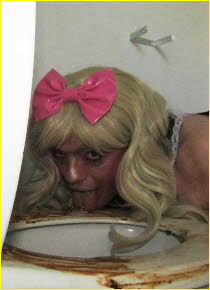 Sissy maid Lilly licks clean dirty toilet seat