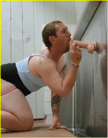 Married sissy faggot Jake Lee swallows huge dildo