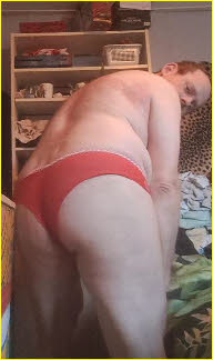 Dutch sissy Peggy bending over in women's knickers