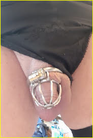 Caged cock of married sissy in flr
