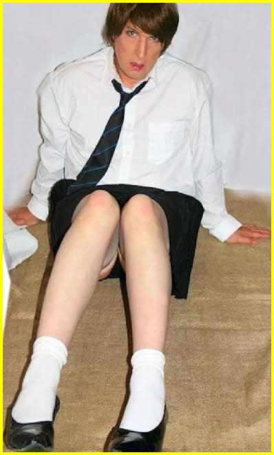 Submissive sissy Vicki exposed in school uniform