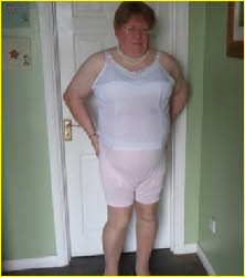 Grown man in girdle and vintage knickers
