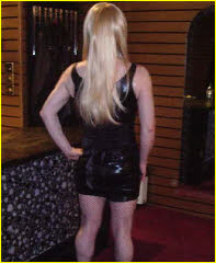 Blonde-haired sissy slut in fetish clothing Blonde-haired sissy slut in fetish clothing
