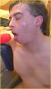 Cock-hungry fag Peter Fitton loves to suck his big red dildo Cock-hungry fag Peter Fitton loves to suck his big red dildo