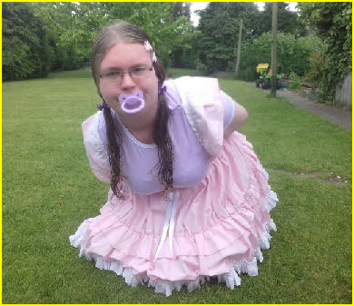Adult baby girl Kaede plays in her garden