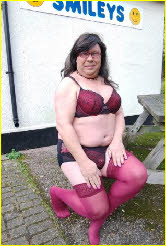 Gay sissy trucker Becki Cheaply in lingerie at truck stop