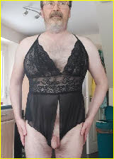 Bearded hairy man dressing in lingerie to sexually arouse real men