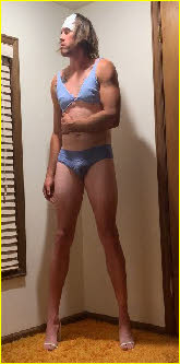 Sissified loser Sammi from Ohio wearing a pale blue bikini