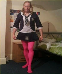Limp-dicked sissy Robert in schoolgirl uniform