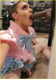 Gay sissy princess Beth feasts himself on big black dildo