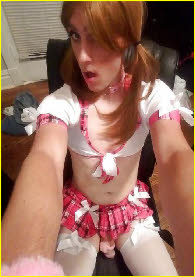 Locked sissy Beth in slutty schoolgirl uniform Locked sissy Beth in slutty schoolgirl uniform