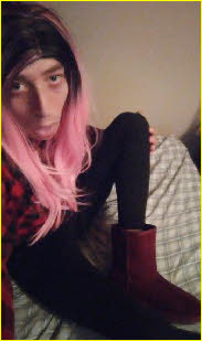 Sissy slut in pink wig