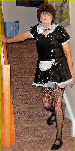 Sissy BillieJo exposed in black latex maid outfit