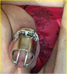 Locked sissy's caged cock