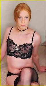 Sissy Steve Kuhn in women's black bra and knickers