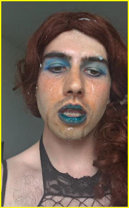 Dumb sissy John covered in spunk